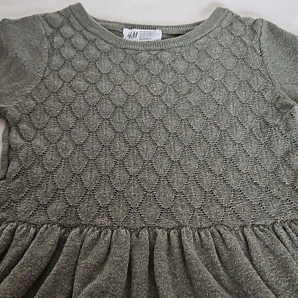 H&M Girl's Knitted Long Sleeves Midi Sweater Dress With Lace Hem 6-7 Olive Green - Picture 9 of 16